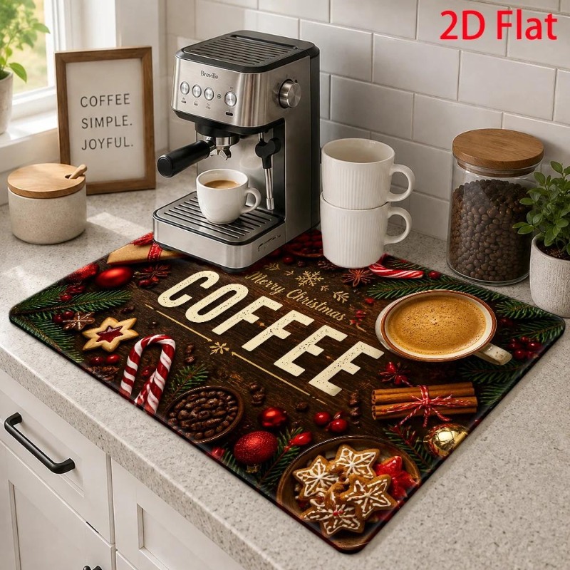 Bar Mat Rubber - Coffee Bar Mat Winter Candy Cane
