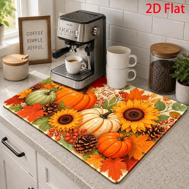 Bar Mat Rubber - Coffee Bar Mat Sunflower Autumn Pumpkin